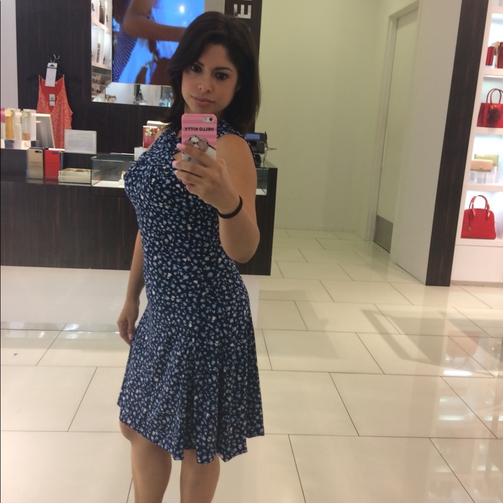 Michael Kors blue floral crisscross halter dress